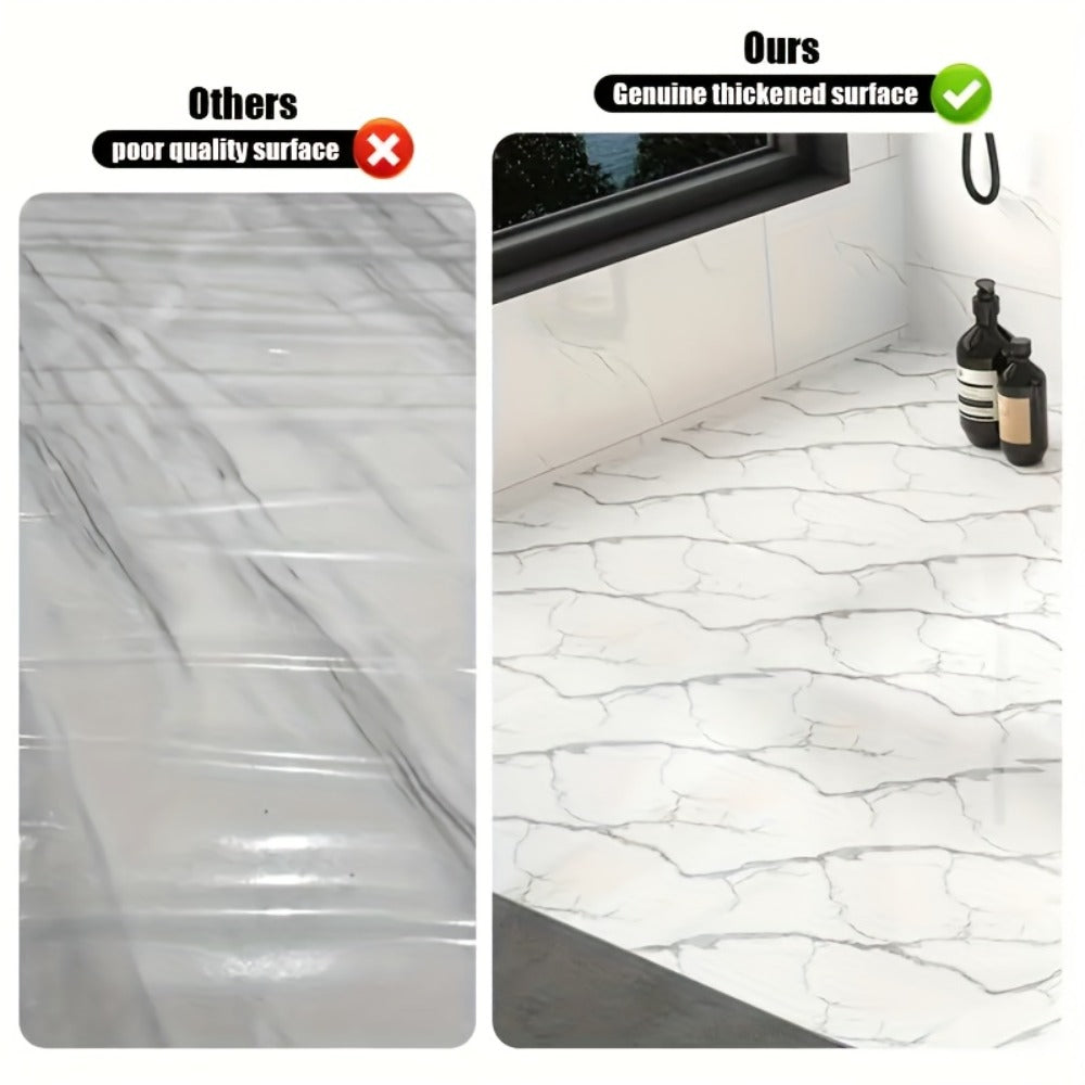 Peel and Stick Floor Tile Sticker 15.7"x118" Self-Adhesive Marble Pattern Vinyl Roll – 3mm Thick Removable Flooring for Kitchen Backsplash, Bathroom, Shower Room & Home Renovation