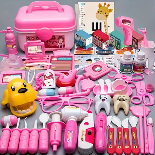 Pink Doctor Pretend Play Kit, 40-Piece Medical Toy Set with Assorted Accessory Colors
