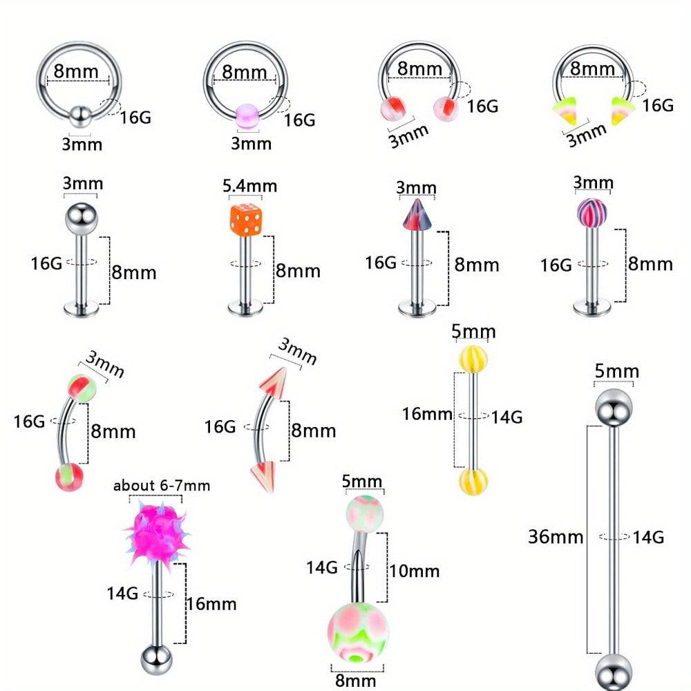 160pcs Body Piercing Kit with Piercing Gun – Professional Jewelry Set for Ear, Nose, Lip & Belly with Stainless Steel & Acrylic Studs, Rings & DIY Piercing Tools