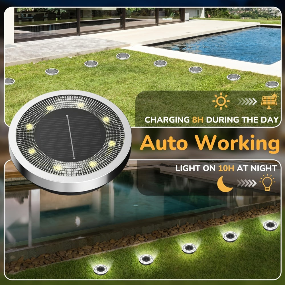 Solar Ground Lights Outdoor 8-Pack 8LED Dimmable Touch Control Waterproof Solar Garden Decorative Lights for Yard Lawn Pathway Park Vegetable Garden Landscape Lighting - Warm & Cool White