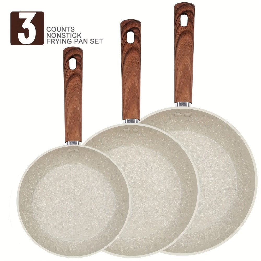 Non-Stick Frying Pan Set 3-Piece 7 9.5 11 Inch – Dishwasher Safe Skillet Set with Insulated Handle | Induction Compatible Home Kitchen Pans in Beige Grey & Black | Durable Even-Heating Cookware