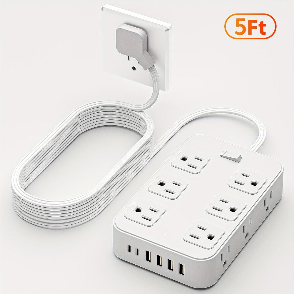 12-Outlet Surge Protector Power Strip with One-Touch Master Switch 18-in-1 with 12 Spacious AC Outlets 4 USB-A 2 USB-C Ports Safe Portable Charging Station for Home Dorm Office Travel – Black & White