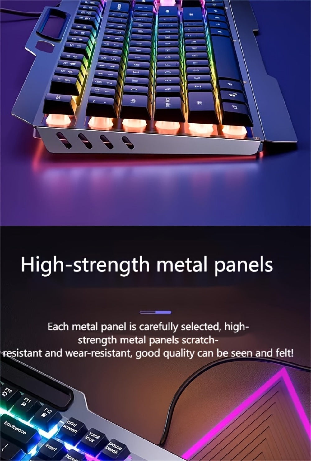 LED Backlit Wired Gaming Keyboard 104 Keys Full Size – Quiet Ergonomic Design, Adjustable Volume Knob, USB Powered, Compatible with Desktop and Laptop Computers, Office and Home Use