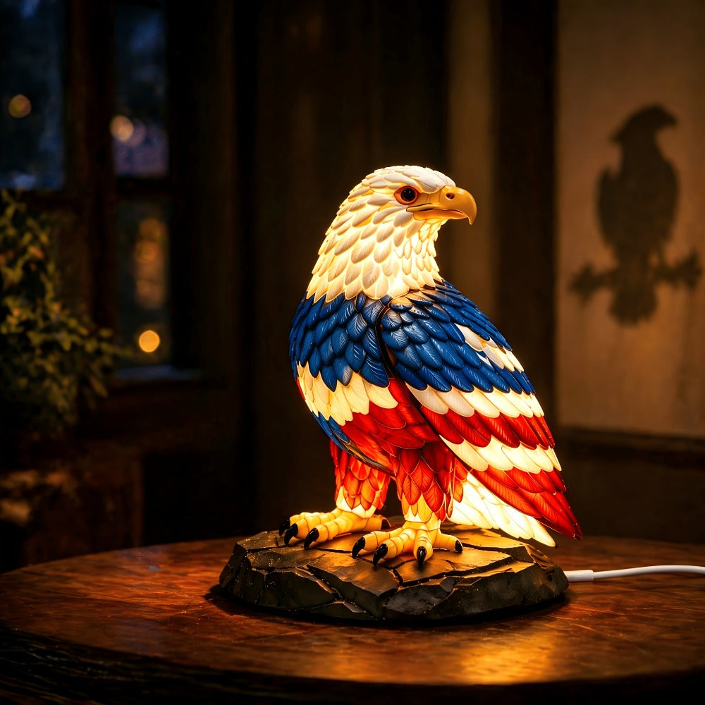 Boho Retro Stained Eagle Night Light – 3D Resin Animal Table Lamp, Vintage Colorful Stained Glass Effect Desk Light for Bedroom Home Decor, Creative Birthday Christmas Gift for Eagle Lovers