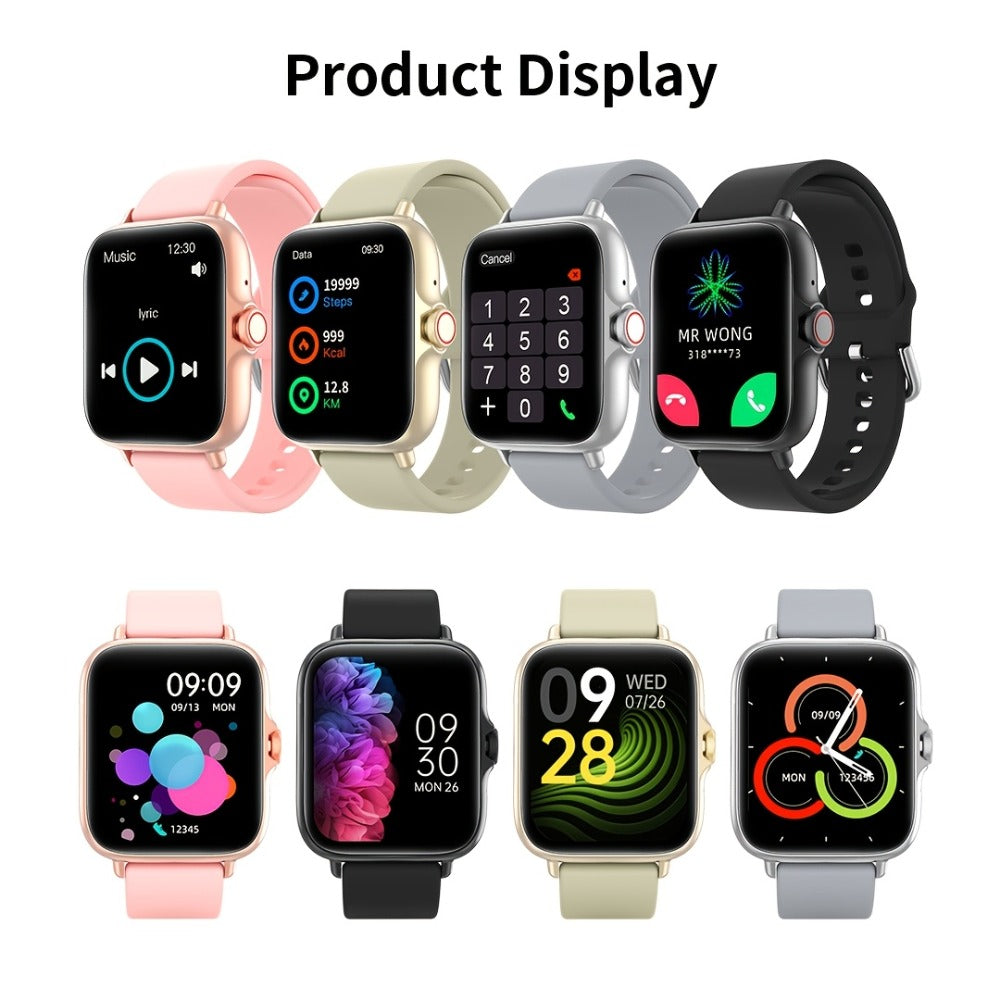 Large Screen Smartwatch with Wireless Calling & Message Alerts, Full Touch HD Display, Heart Rate Blood Oxygen Sleep Stress Monitor, Activity Tracker Multiple Sport Modes, Compatible with iPhone & Android – Black Pink Gold Silver