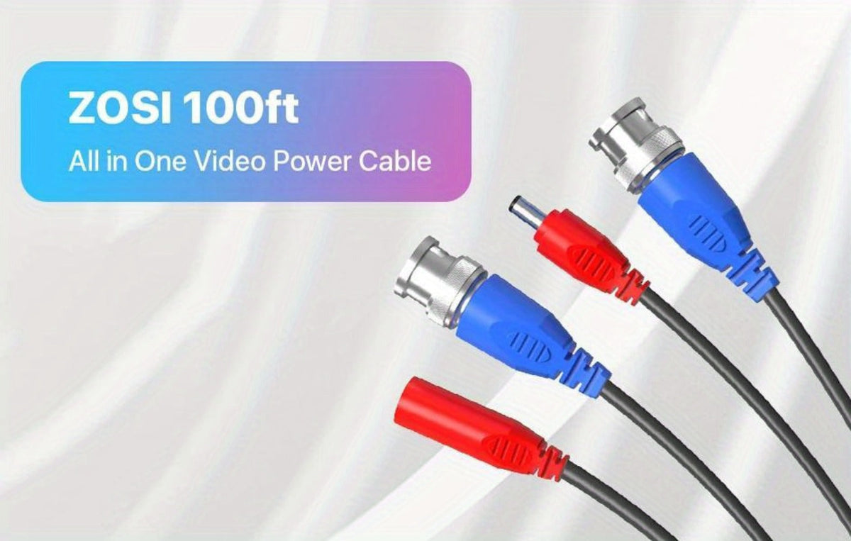 CCTV BNC Cable 4-Pack 100ft 30M, ZOSI Video Power 2-in-1 Security Camera Cable with BNC Connector and DC Plug, 100% Pure Copper, Plug and Play for DVR Security Surveillance System, Black