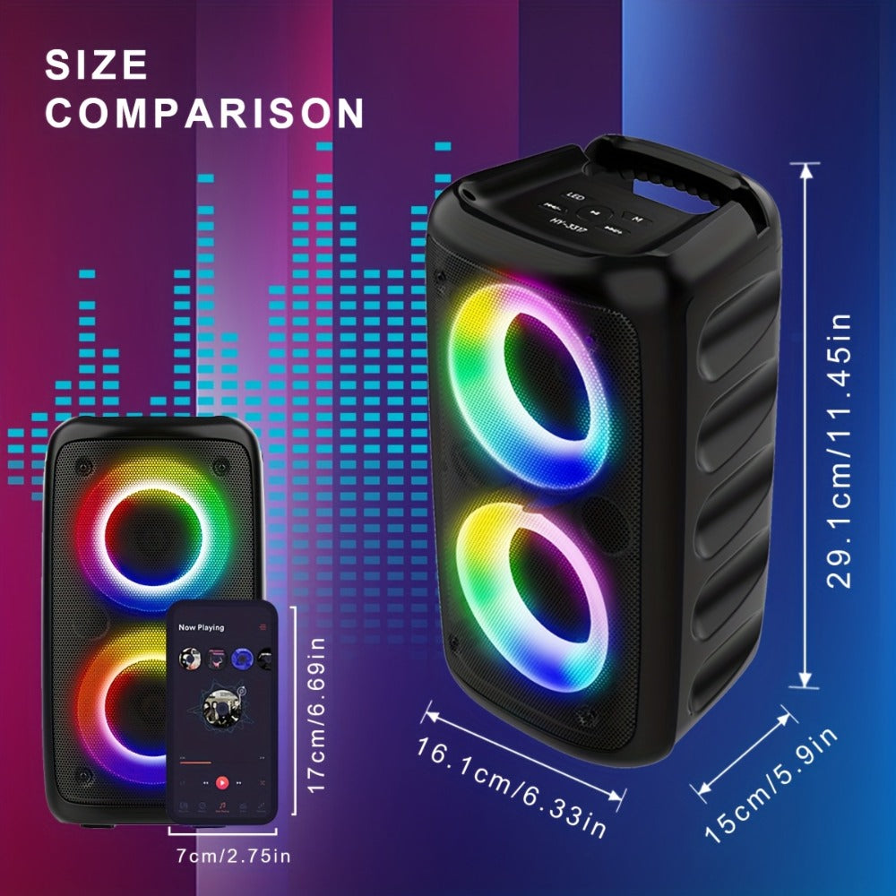 Wireless Portable Bluetooth Subwoofer Speaker with Microphone & LED Colorful Ambient Lights, Stereo Sound Enhanced Bass, USB-C Rechargeable, Perfect for Birthday Parties Outdoor Camping