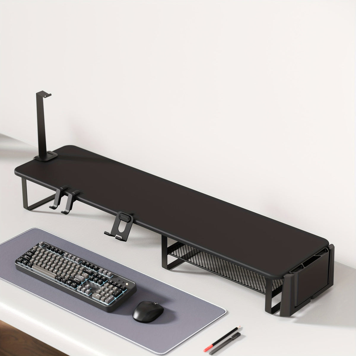 Monitor Stand Organizer with Headset Holder Phone Stand & Game Controller Holder, Versatile Desktop Riser for Computer Monitor Laptop, Gaming & Home Office Desk Organizer