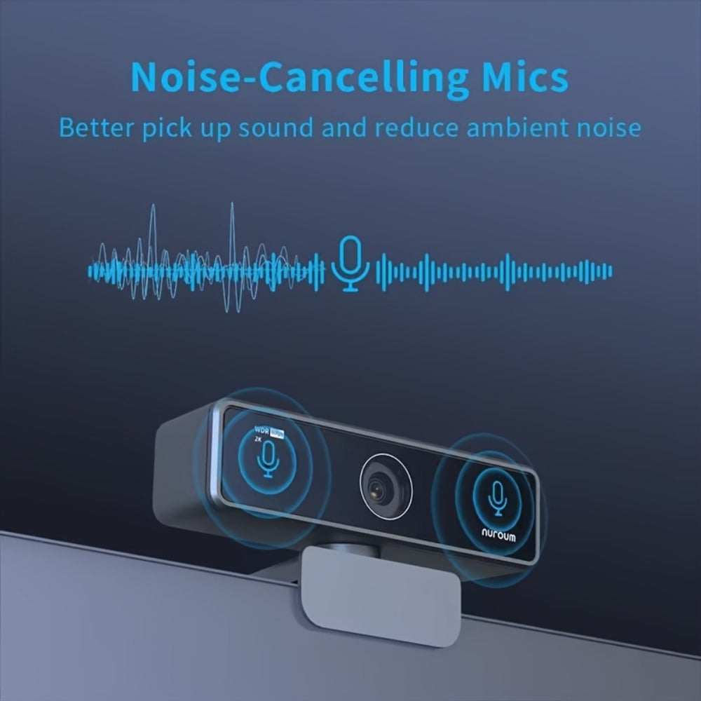 2K Webcam with Dual Microphone for PC Laptop, Nuroum V11 1440P HD USB Conference Camera, 360° Rotatable, Auto Light Correction, Privacy Cover, Works with Zoom Meet Teams Skype, Plug and Play