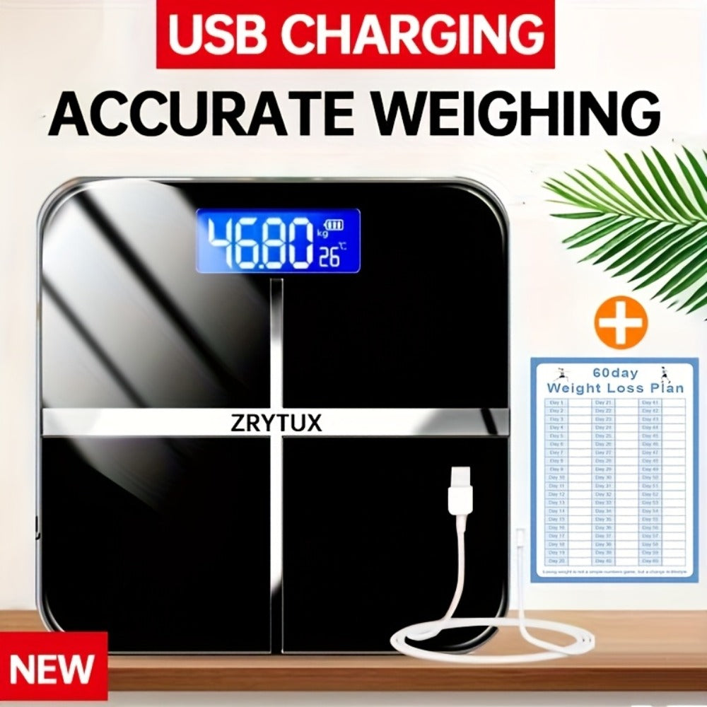 USB Rechargeable Bathroom Scale 400lb – Smart Digital Body Weight Scale, HD LCD & Fahrenheit Temperature Display, kg/lb Switch, Ultra-Wide Platform, USB Charging or Battery Powered, Black & Pink