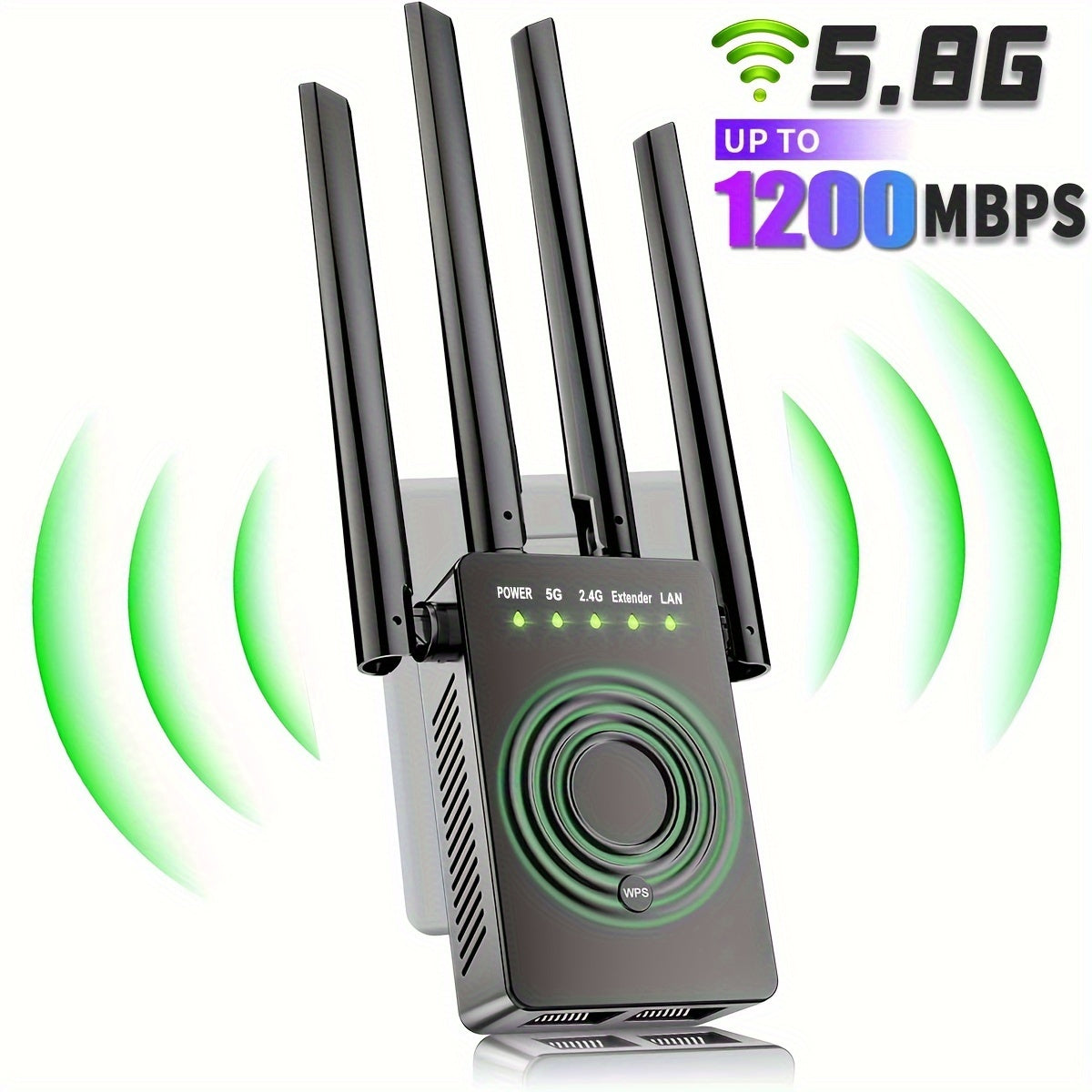 12880 Sq Ft WiFi Booster 1200Mbps Dual Band - Long Range Signal Extender Repeater Covers 105 Devices, Built-In Ethernet Port, WPS Easy Setup for Large Home Office Basement Garage Backyard