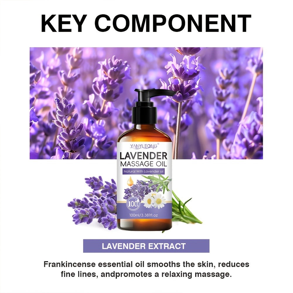 Lavender Massage Oil for Body 3.38oz — Natural Nourishing & Hydrating Formula for All Skin Types, Calming Aromatherapy, Couples Massage Oil, Gentle Non-Irritating Skincare Gift for Women