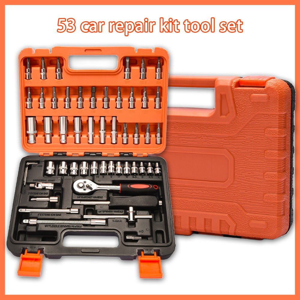 Professional Auto & Bicycle Repair Tool Set 50/53PCS – Ratchet Wrench Kit | Racing-Grade Car Maintenance Tools | Socket Set for Auto Parts, Bike & Machinery Repair | Orange