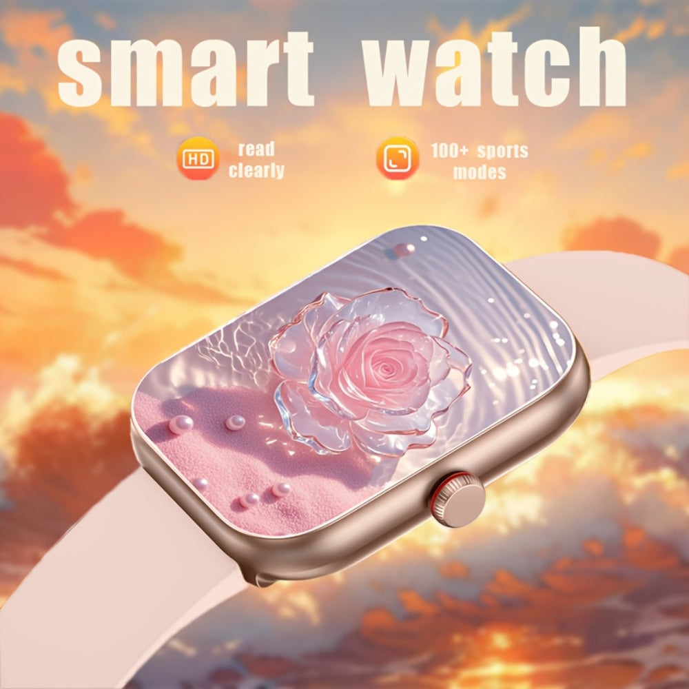 Smart Watch with Remote Photo Control & HD Voice Calling, Large Screen Unisex Smartwatch, Message Notifications, Multiple Sport Modes, Heart Rate Sleep Tracker, Compatible with iPhone & Android – Black Pink Silver Gold 5 Colors