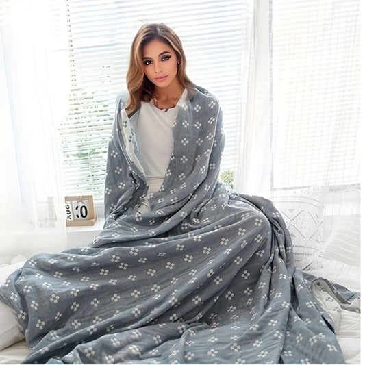Cotton Jacquard Blanket with Geometric Cross Pattern for Bed and Sofa