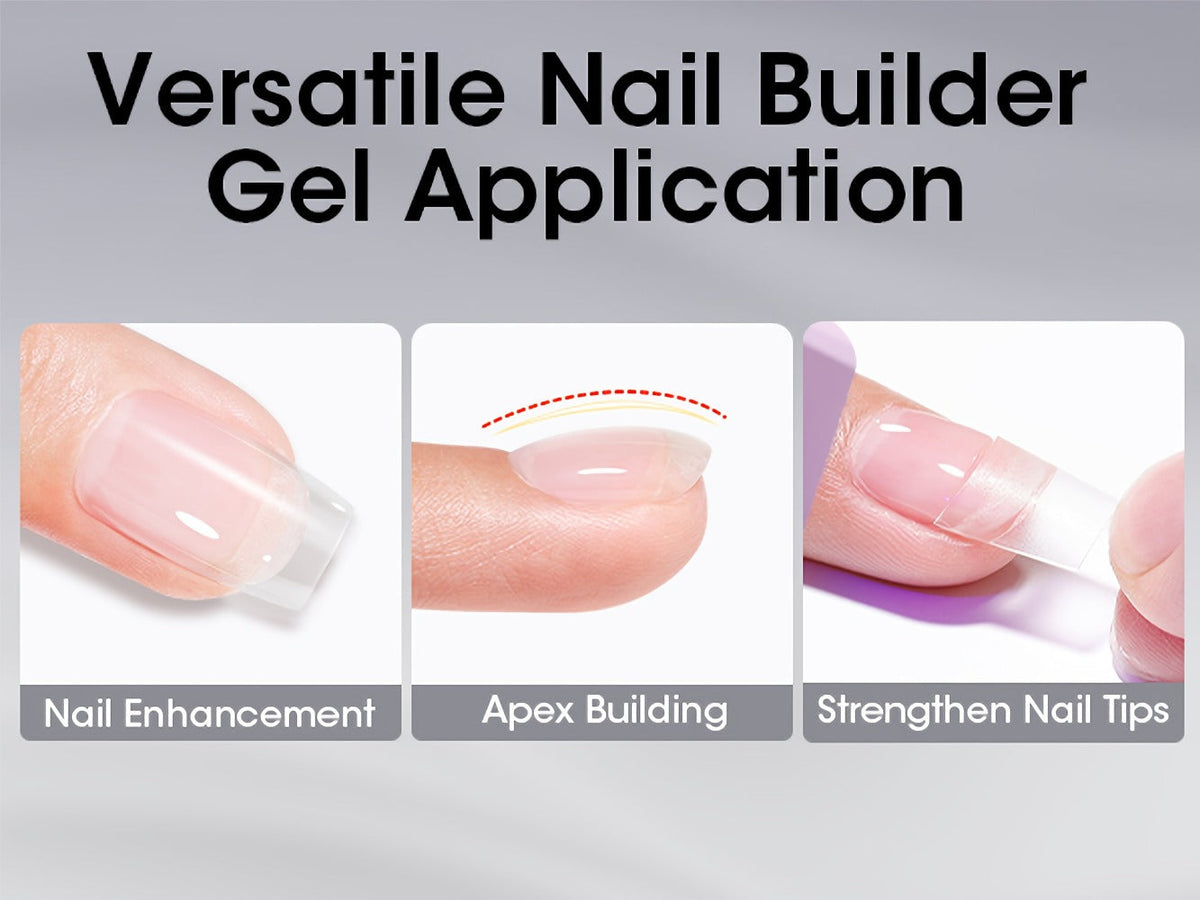 Clear Builder Gel HEMA-Free 5-in-1 2pcs 1.35oz — Nail Extension Strengthener Apex Construction Art Sealing & Repair | Soak-Off UV LED 28+ Days Chip-Proof Wear for Sensitive Skin Salon & Home Use