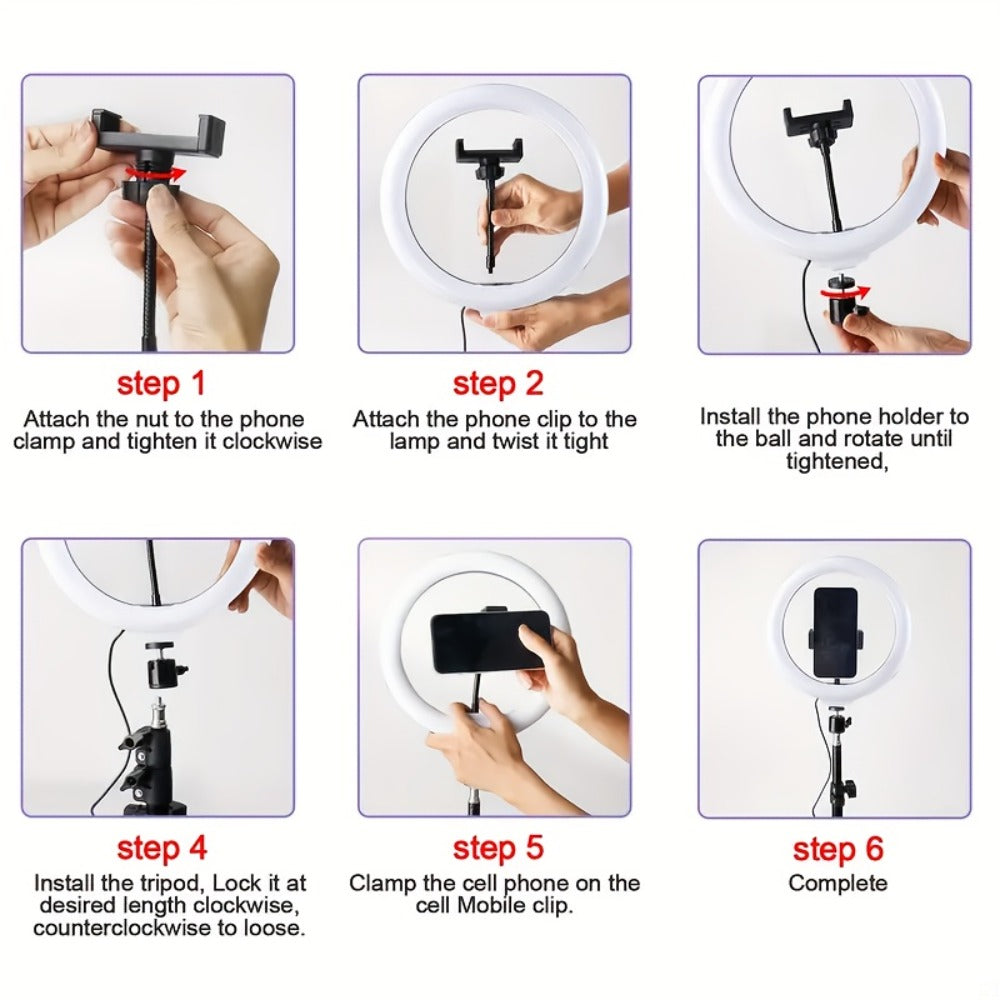 Desk Stand Ring Light 10/18 Inch LED Phone Fill Light 3 Color Temperatures Dimmable for Live Streaming Video Shooting Selfie Makeup Photography TikTok YouTube