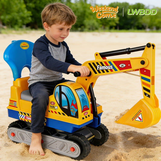 Ride-On Excavator Toy for Kids – Sit-In Digger with Manual Digging Arm for Sandbox Play