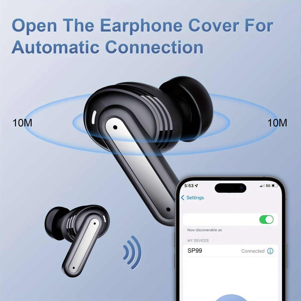 ENC Sports Wireless Earbuds ANKRIYUL Stereo Headphones Environmental Noise Cancellation Charging Case Compatible Smartphone Laptop TV Music Calls Earphones Black