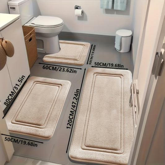 Bath Mat Set, 3-Piece Absorbent Polyester Bathroom Rugs with Sponge Cushioning