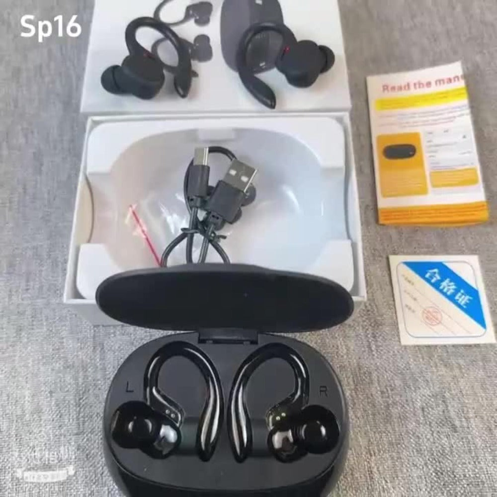 Sport Ear Hook Wireless Earbuds Bluetooth 5.4, Open-Ear Sports Earphones with Mic, 24H Playtime, LED Display Charging Case, Running Fitness Earbuds for Men Women, Black