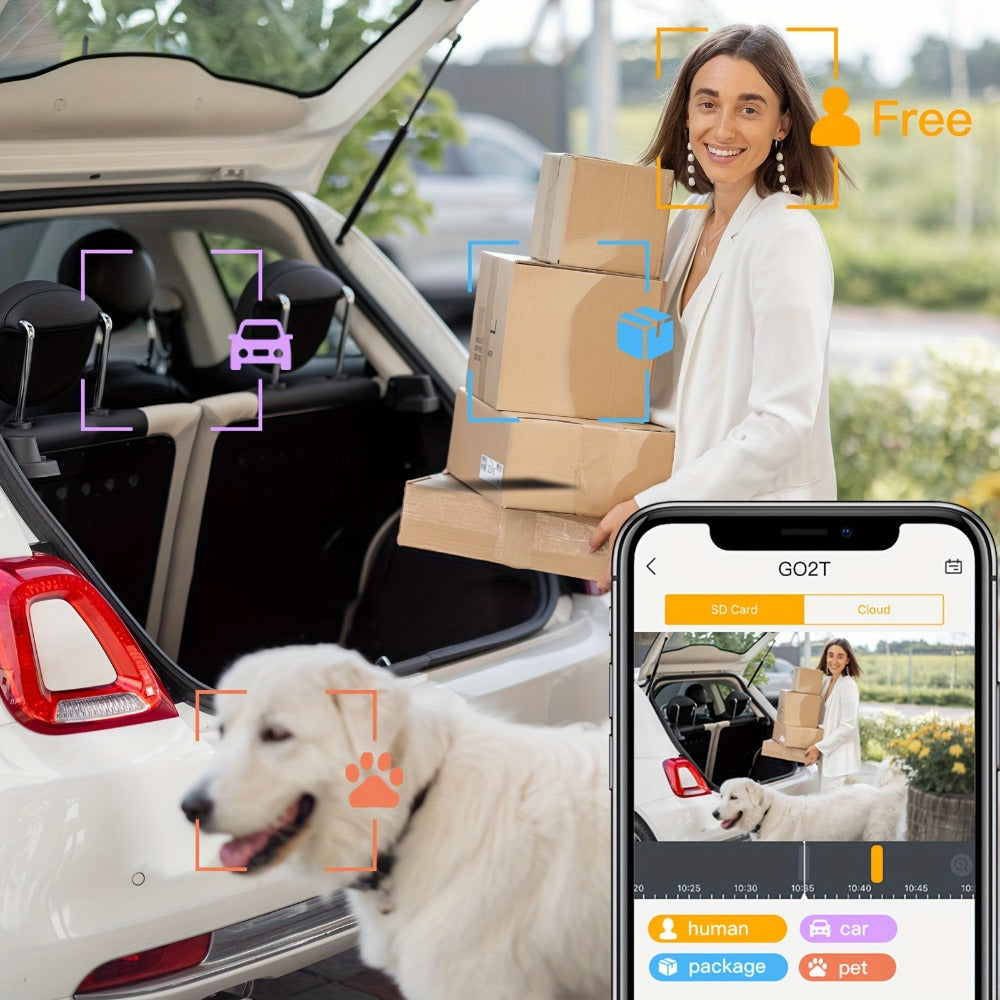 Wire-Free Solar Outdoor Security Camera 3MP PTZ 360° Pan-Tilt, AI Human Detection, Color Night Vision, Two-Way Audio, 2.4G WiFi, Cloud & SD Storage – Laxihub GO2T Wireless Weatherproof Camera