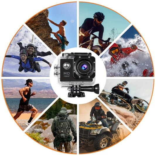Action Camera 1080p with 170° Wide-Angle Lens, 2-Inch LCD & Mounting Accessories