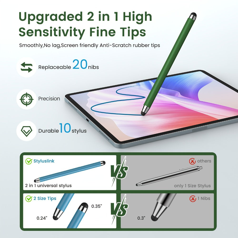 Universal Stylus Pen 10 Pack with 20 Replacement Tips, 2-in-1 Touch Screen Stylus for iPad iPhone Android Samsung Galaxy Tablets Laptops Chromebook, Student Teacher Gift Idea