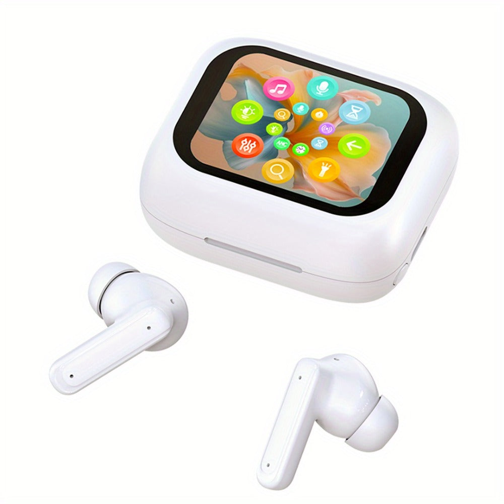 Touchscreen ANC Wireless Earbuds Full-Color Display – Noise Cancelling In-Ear with Charging Case for Sports Gaming Business – Gift for Men Women Compatible with iOS Android