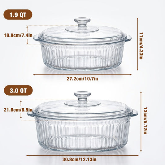 Borosilicate Glass Baking Dish with Lid, 96 fl oz Oval Casserole