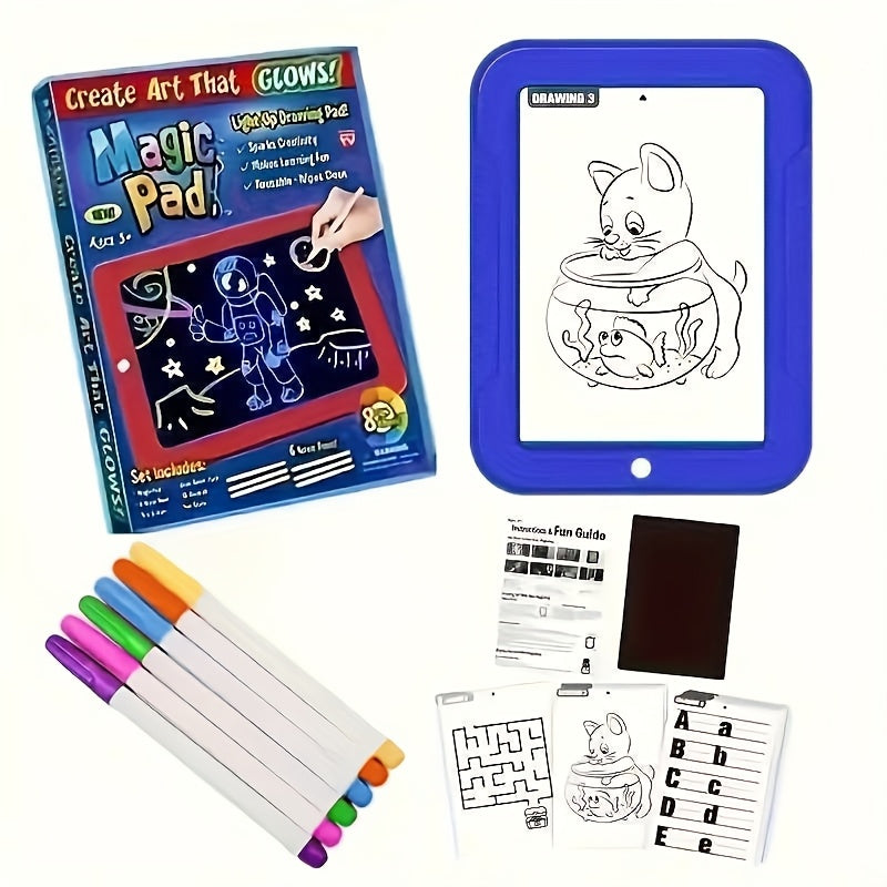 Light Up Drawing Board for Kids LED Doodle Art Set with Colorful Markers & 30 Cards Ages 3-8 – Battery-Powered Glow Writing Board | Birthday Christmas Travel Activity Gift for Boys & Girls