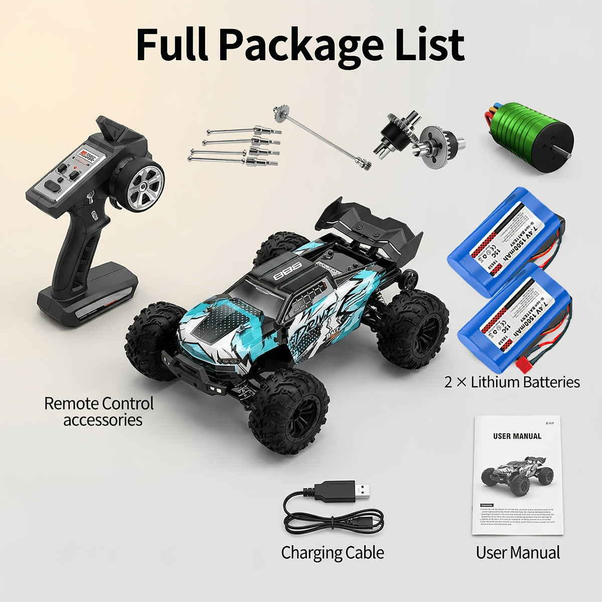 4WD RC Off-Road Car with Brushed or Brushless Dual-Battery Options