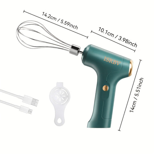 Cordless Electric Egg Beater with Rechargeable Battery and Stand-Up Design, Green