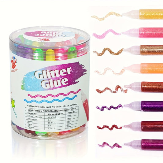 Glitter Glue Pens, 30 Count, 15 Colors, Washable Extra-Fine Gel