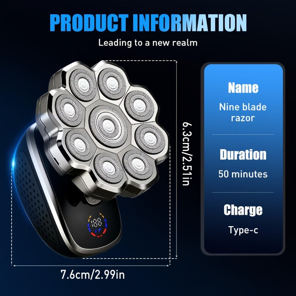 Bald Head Shaver for Men 5-in-1 Electric Razor Wet Dry with 7D 9D Floating Head Detachable Magnetic Blades Cordless Rechargeable Grooming Kit Gift for Dad Father
