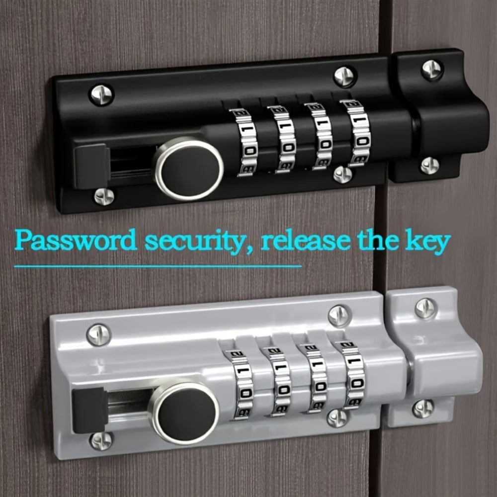 Combination Bolt Lock 4-Digit Heavy Duty Zinc Alloy Sliding Security Lock – Keyless Door Bolt with Screwdriver Set for Shed Gate Fence & Outdoor Doors, Black