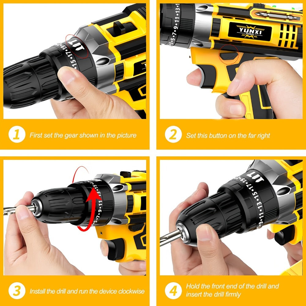 Cordless Impact Drill Set 21V – Electric Power Drill with 2.0Ah Battery, Fast Charger, Screwdriver Bits, Work Light, Variable Speed & Torque Control for Home & Car Repair, Men's Gift
