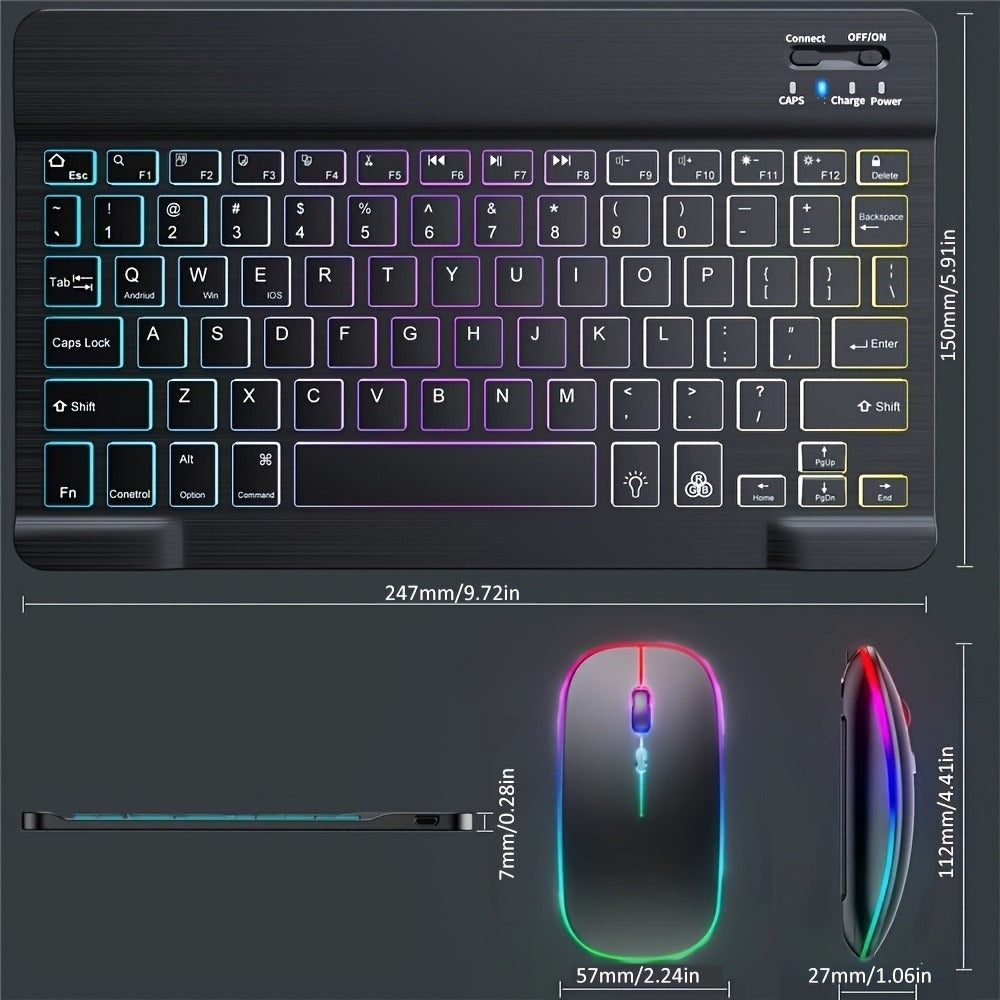 Wireless Keyboard and Mouse Combo Ultra-Thin Backlit Rechargeable Type-C Silent Keys Optical Mouse Portable for PC Laptop Tablet iPad QWERTY Layout Breathing Light Effect