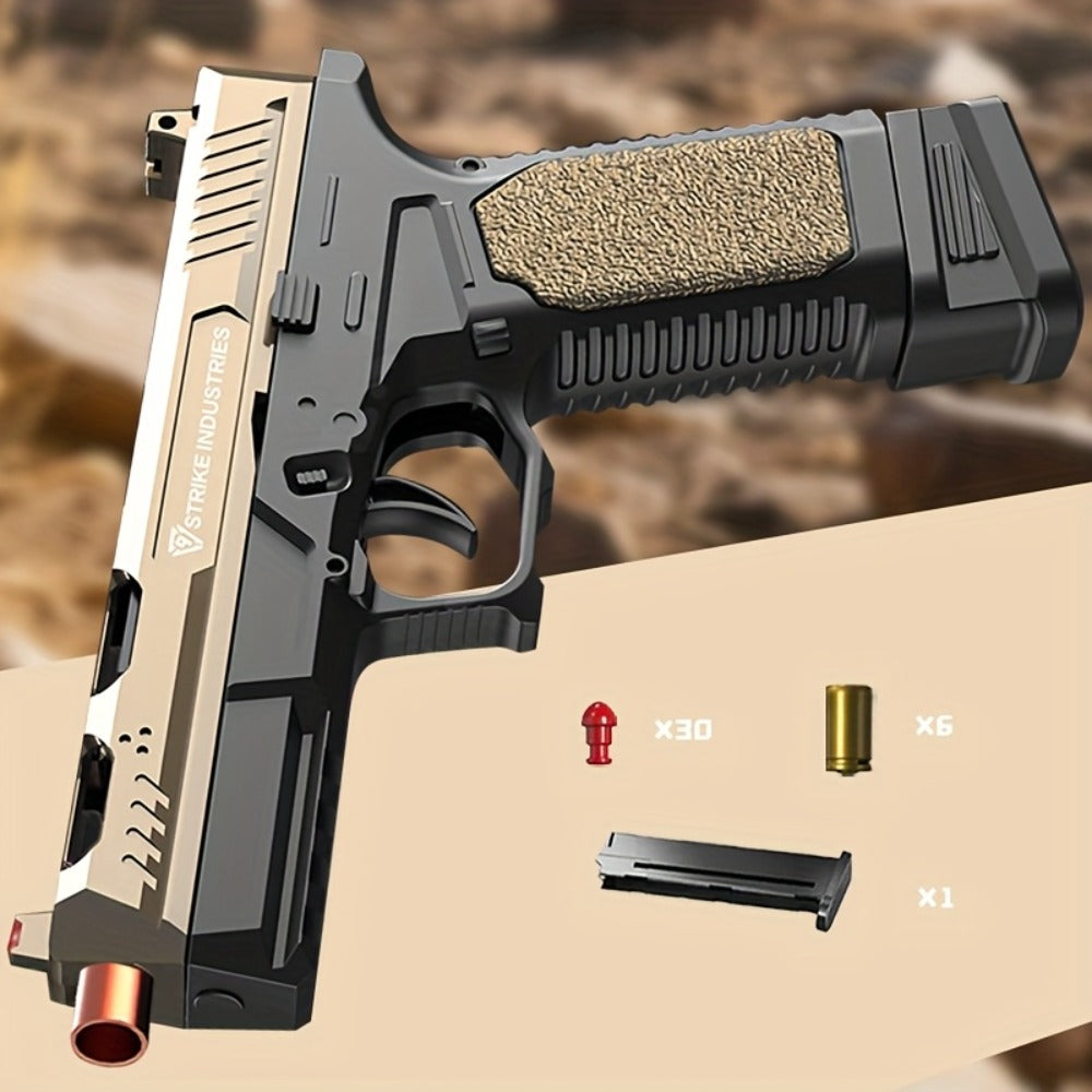 G17 Soft Bullet Toy Gun for Boys – Automatic Rapid Fire Foam Dart Blaster Pistol | Realistic Textured Grip | Outdoor Shooting Game Toy | Black & Silver | Kids Gift Ages 6+
