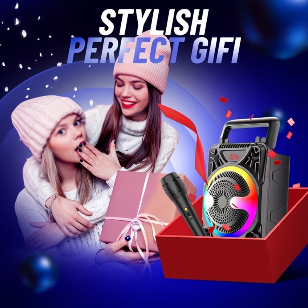 Portable Wireless Karaoke Speaker with Microphone & Bass Boost, TWS Stereo Sound, TF/SD Card Player, Type-C Charging, PA System for Outdoor Street Karaoke Parties Singing Computer DVD