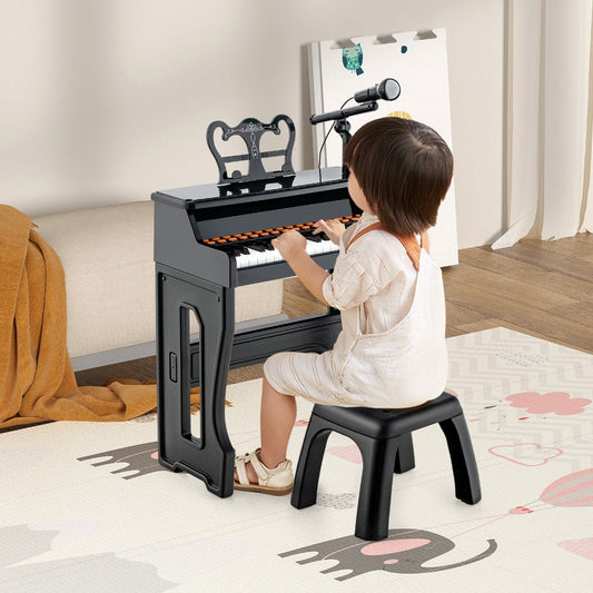 Kids Piano Keyboard Set in Black, 37 Keys with Microphone, Music Stand and Stool