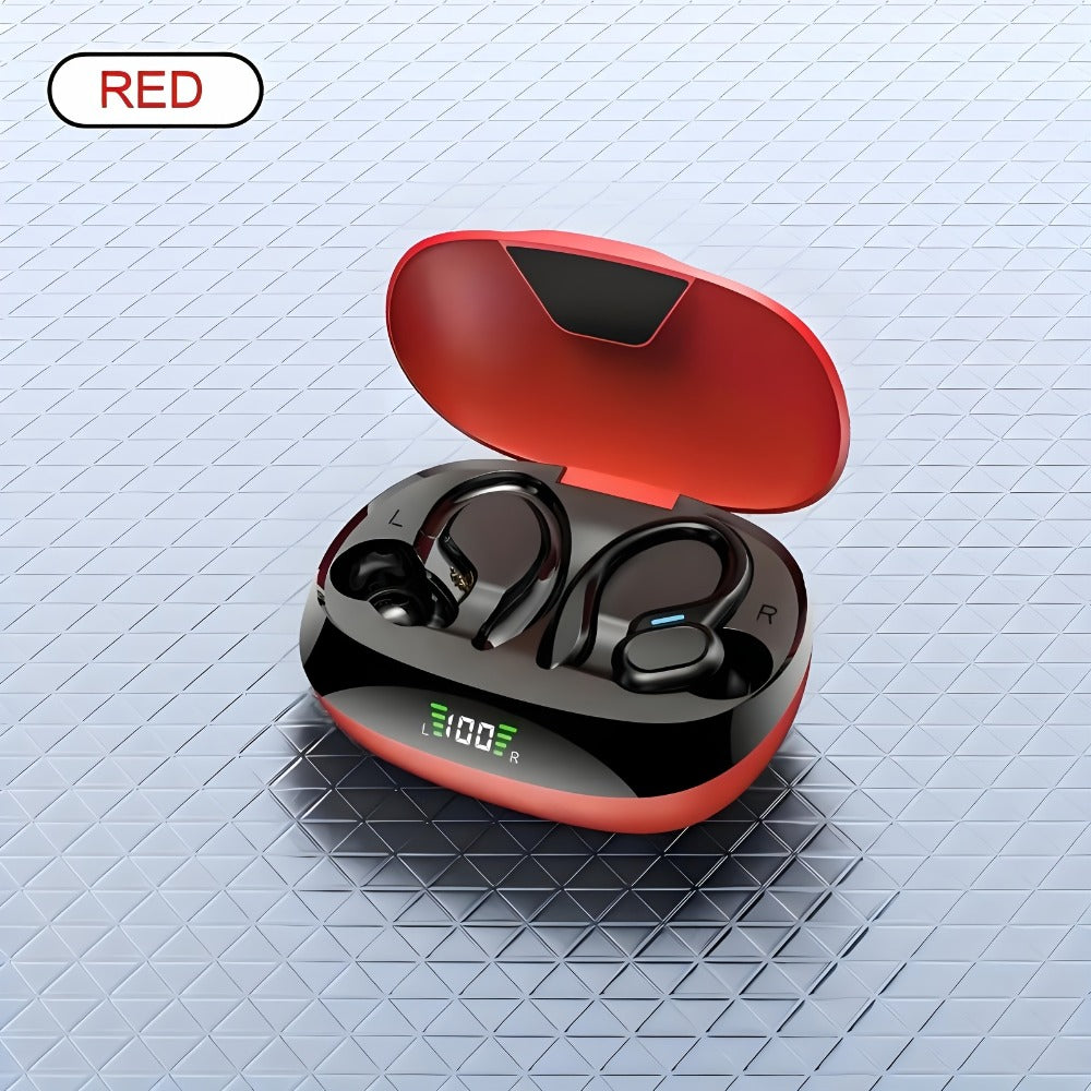 Sport Ear Hook Wireless Earbuds Bluetooth 5.4, Open-Ear Sports Earphones with Mic, 24H Playtime, LED Display Charging Case, Running Fitness Earbuds for Men Women, Black