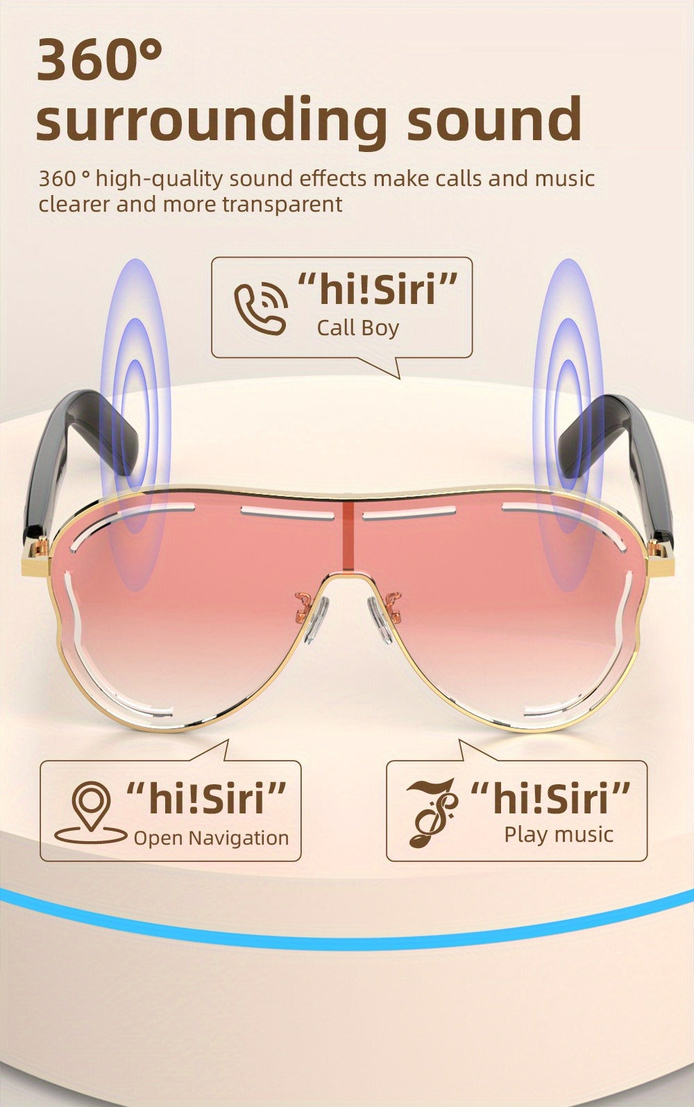 Stereo Smart Audio Glasses Touch Control Intelligent Noise Reduction Type-C Rechargeable Ultra-Long Standby Clear Calls Fashionable Wireless Eyewear for Travel Daily Use Unisex