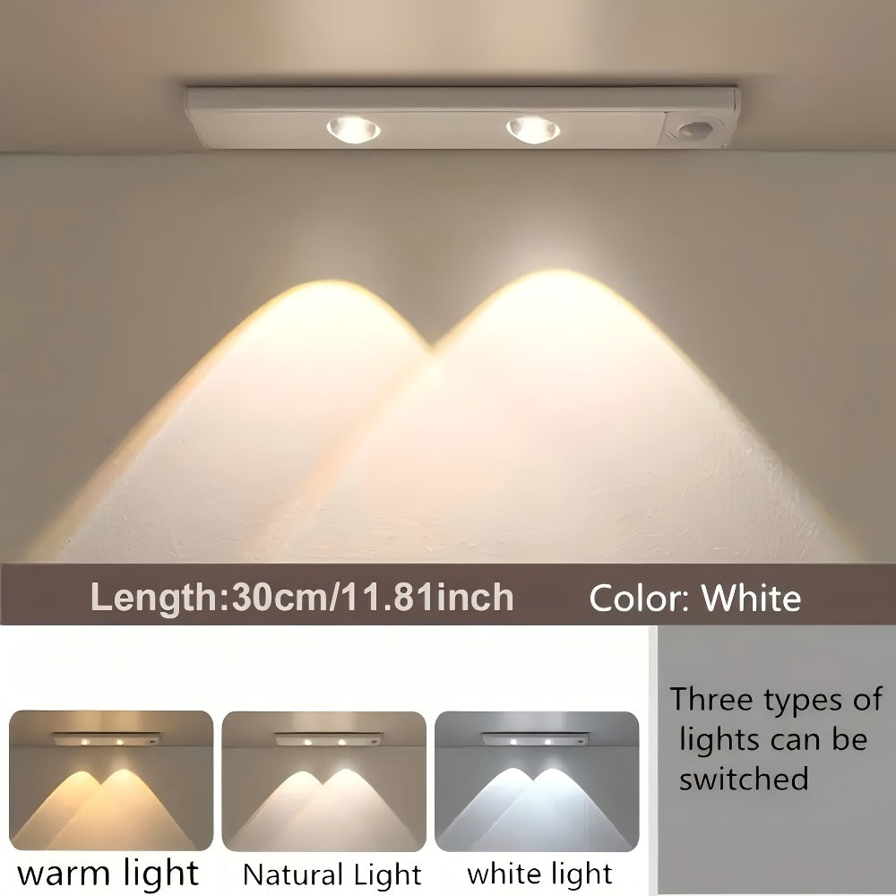 Motion Sensor Cabinet LED Strip Light USB Rechargeable 1400mAh - 3 Color Dimmable Wireless PIR Auto On Off 4 Sizes for Kitchen Wardrobe Wine Cabinet Shoe Cabinet Closet Bedroom Night Light