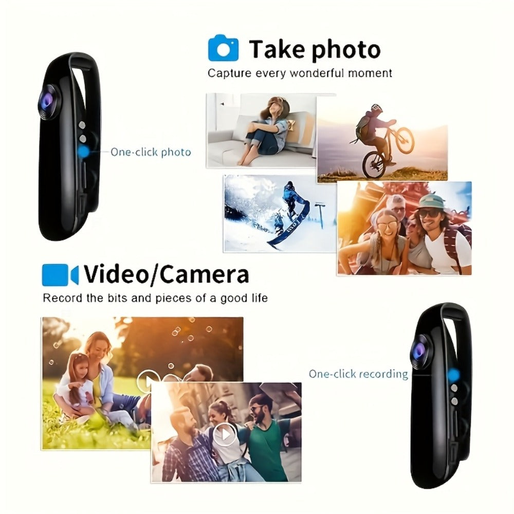 Wearable Body Camera 1080P HD 128GB TF Card Support Hands-Free Mini Action Cam with Image Stabilization for Security Biking Evidence Collection Adventure Recording Smartphone Compatible Holiday Gift