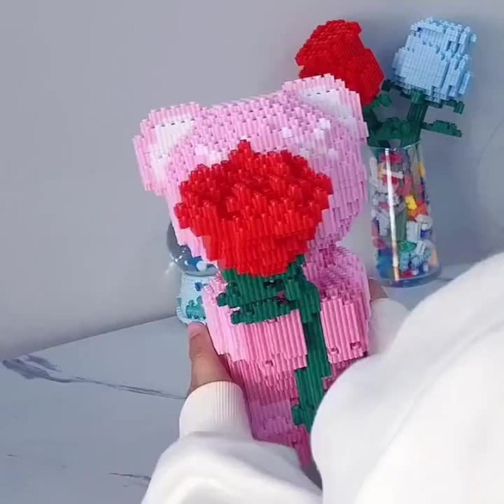 4051-Piece Rose Bear Building Block Set, Model 9049 Display Build