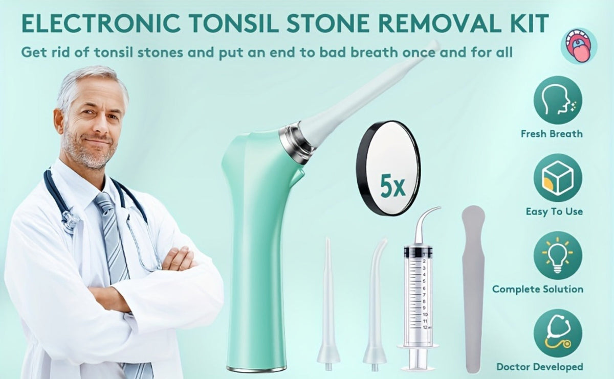 Tonsil Stone Remover Electric Vacuum Kit with LED Light – 3 Suction Modes 5X Magnifying Mirror Oral Irrigator Safe Gentle Tonsillolith Removal Tool for Adults at Home Use Rechargeable Portable