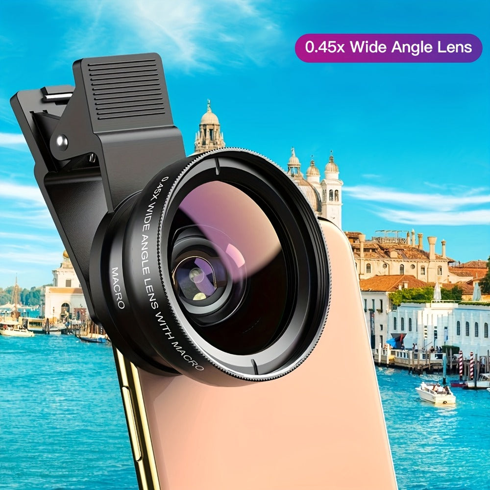 Clip-On Phone Lens Kit 2-in-1 – 0.45x HD Wide Angle & 12.5x Super Macro Lens for iPhone & Android, Universal Smartphone Camera Upgrade for Travel, Nature & Content Creation