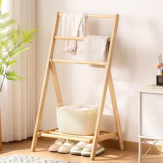 Clothes Drying Rack in Bamboo, 3-Tier Folding Design with Storage Box