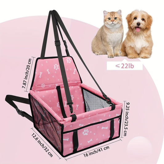 Dog Car Booster Seat for Small Dogs & Cats, Foldable Oxford Carrier with Mesh Panels